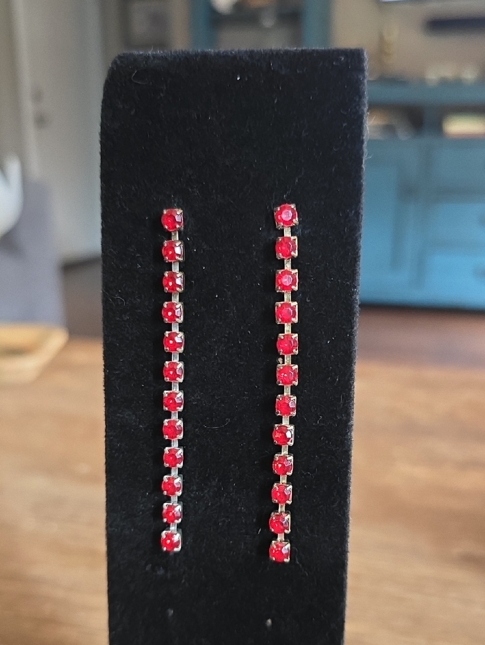 Delicate Red Linear Crystal Drop Earrings - Women's Jewelry